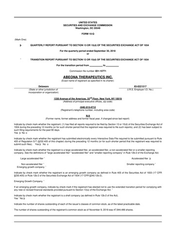 Thumbnail Abeona Therapeutics
 10-Q Quarterly Report FY2018 