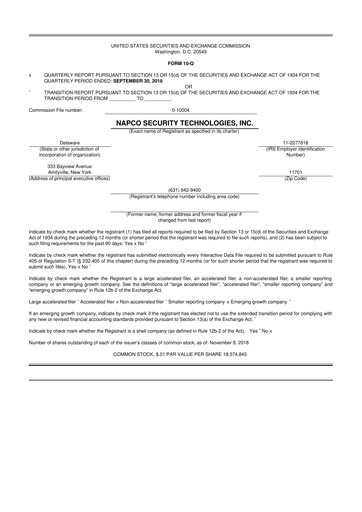Thumbnail NAPCO Security Technologies 10-Q Quarterly Report FY2019 