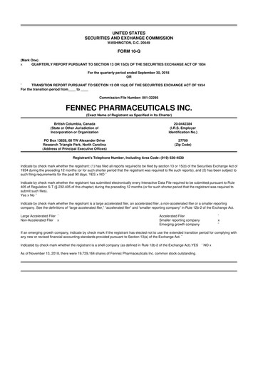 Miniature Fennec Pharmaceuticals 10-Q Rapport trimestriel 2018 