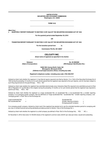 Thumbnail Celcuity Inc. 10-Q Quarterly Report FY2018 