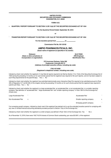 Thumbnail Ampio Pharmaceuticals 10-Q Quarterly Report FY2018 