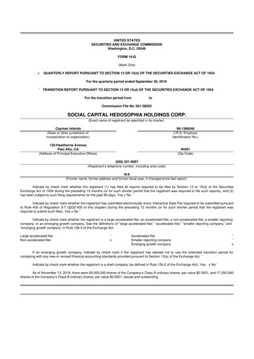Miniature Virgin Galactic
 10-Q Rapport trimestriel 2018 