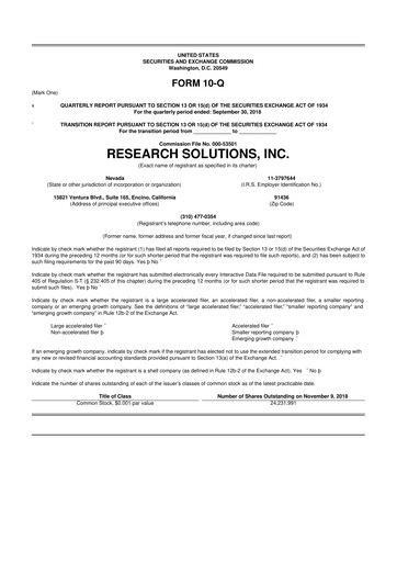 Miniature Research Solutions 10-Q Rapport trimestriel 2019 