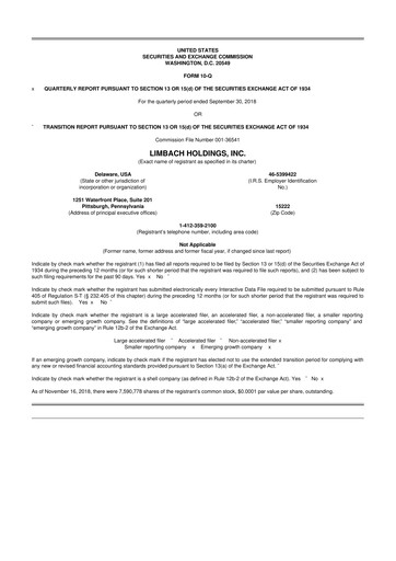 Vorschaubild Limbach Holdings 10-Q Quartalsbericht 2018 