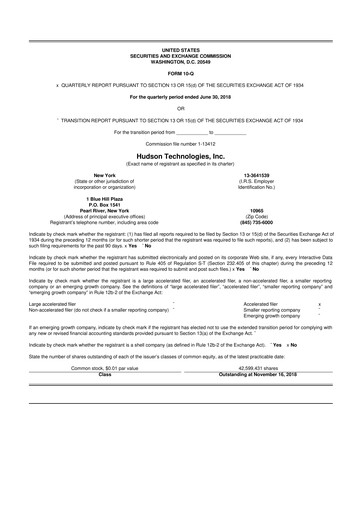 Thumbnail Hudson Technologies 10-Q Quarterly Report FY2018 