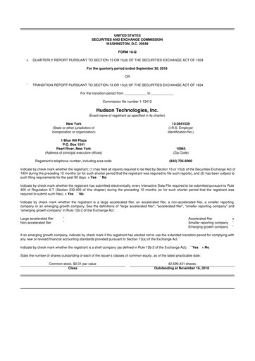 Thumbnail Hudson Technologies 10-Q Quarterly Report FY2018 