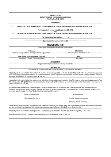 Thumbnail Rezolute 10-Q Quarterly Report FY2019 