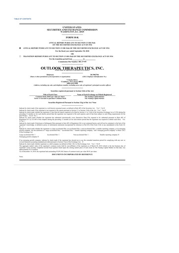 Thumbnail Outlook Therapeutics
 10-K Annual Report 2018