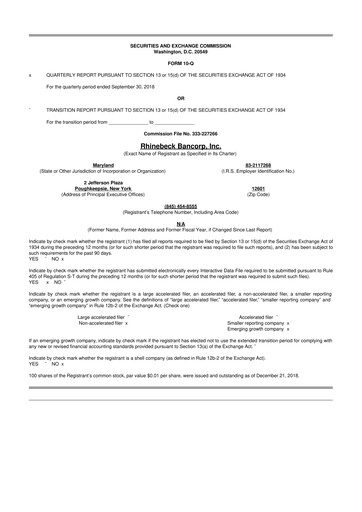 Vorschaubild Rhinebeck Bancorp 10-Q Quartalsbericht 2018 