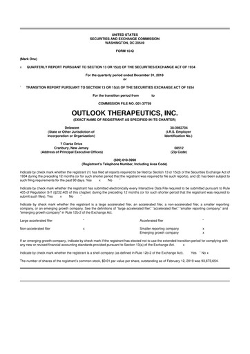 Thumbnail Outlook Therapeutics
 10-Q Quarterly Report FY2019 