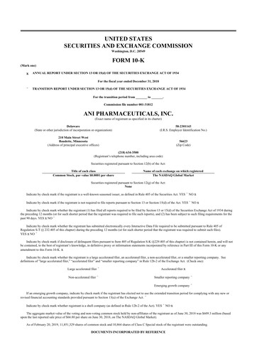 Thumbnail ANI Pharmaceuticals 10-K Annual Report 2018