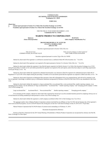 Thumbnail Marine Products Corporation 10-K Annual Report 2018