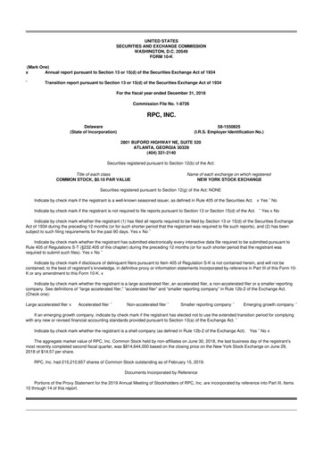 Thumbnail RPC, Inc. 10-K Annual Report 2018