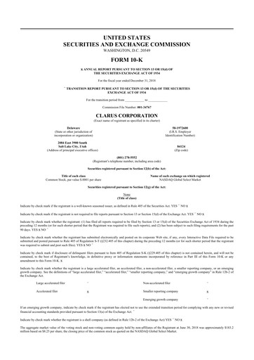 Vorschaubild Clarus
 10-K Jahresbericht 2018