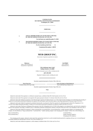 Thumbnail MYR Group 10-K Annual Report 2018