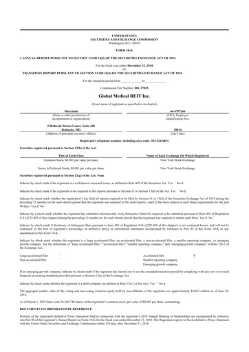 Miniature Global Medical REIT
 10-K Rapport annuel 2018