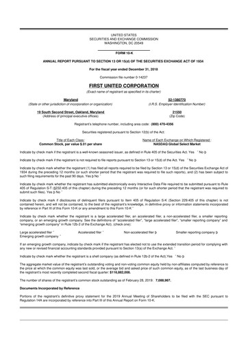 Thumbnail First United Corporation 10-K Annual Report 2018