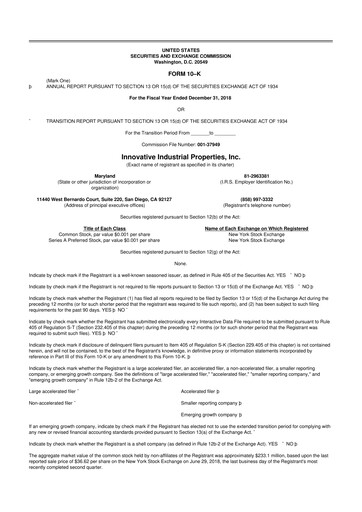 Thumbnail Innovative Industrial Properties
 10-K Annual Report 2018