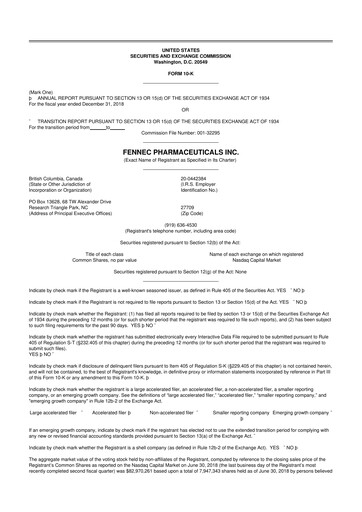 Vorschaubild Fennec Pharmaceuticals 10-K Jahresbericht 2018