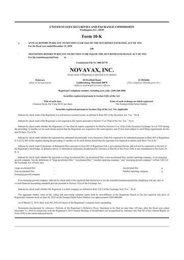 Thumbnail Novavax 10-K Annual Report 2018