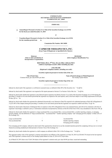 Miniature Capricor Therapeutics
 10-K Rapport annuel 2018