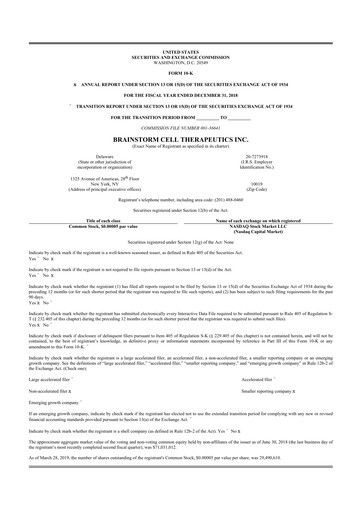 Thumbnail BrainStorm Cell Therapeutics 10-K Annual Report 2018