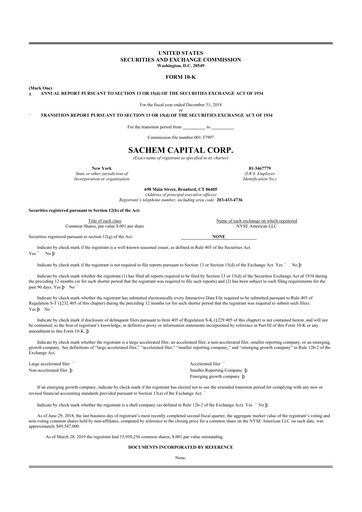 Miniature Sachem Capital
 10-K Rapport annuel 2018