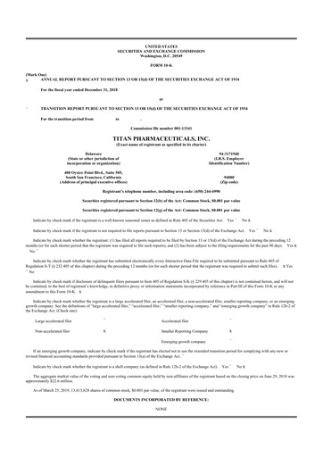 Thumbnail Titan Pharmaceuticals
 10-K Annual Report 2018