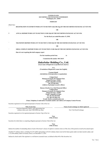 Thumbnail Jinko Solar 20-F Annual Report 2018