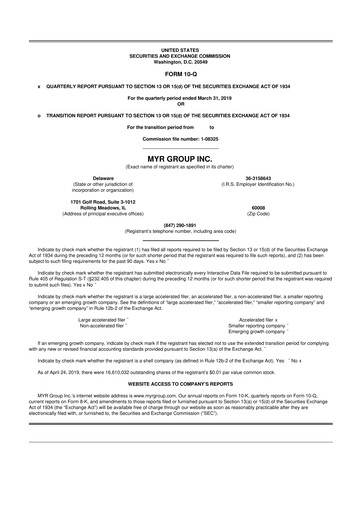 Thumbnail MYR Group 10-Q Quarterly Report FY2019 