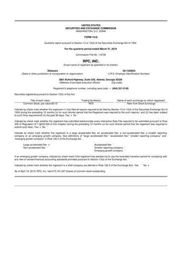 Thumbnail RPC, Inc. 10-Q Quarterly Report FY2019 