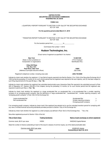 Thumbnail Hudson Technologies 10-Q Quarterly Report FY2019 