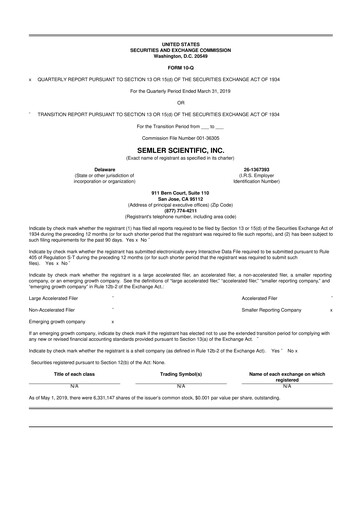 Miniature Semler Scientific
 10-Q Rapport trimestriel 2019 