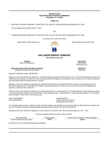 Thumbnail Hallador Energy Company
 10-Q Quarterly Report FY2019 