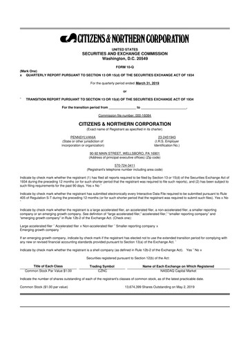 Thumbnail Citizens & Northern Corp 10-Q Quarterly Report FY2019 