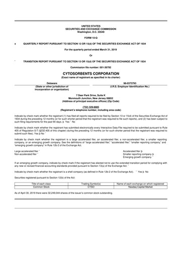 Miniature Cytosorbents 10-Q Rapport trimestriel 2019 