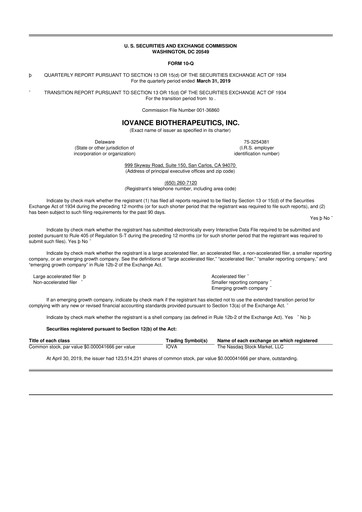 Thumbnail Iovance Biotherapeutics
 10-Q Quarterly Report FY2019 