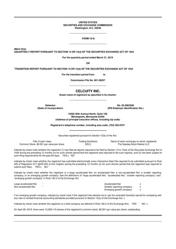 Thumbnail Celcuity Inc. 10-Q Quarterly Report FY2019 