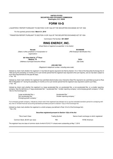 Vorschaubild Ring Energy
 10-Q Quartalsbericht 2019 