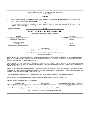 Thumbnail NAPCO Security Technologies 10-Q Quarterly Report FY2019 