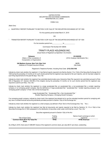 Thumbnail Trinity Place Holdings
 10-Q Quarterly Report FY2019 