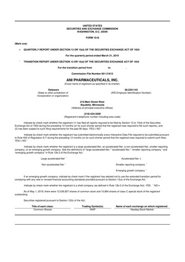 Thumbnail ANI Pharmaceuticals 10-Q Quarterly Report FY2019 