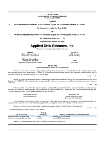 Miniature Applied DNA Sciences
 10-Q Rapport trimestriel 2019 