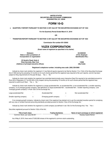 Thumbnail Vuzix
 10-Q Quarterly Report FY2019 