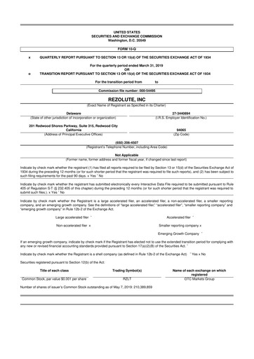 Thumbnail Rezolute 10-Q Quarterly Report FY2019 