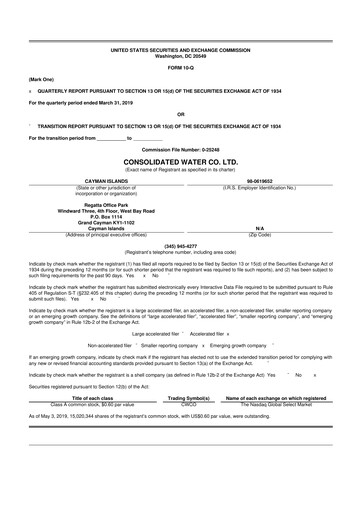 Thumbnail Consolidated Water 10-Q Quarterly Report FY2019 
