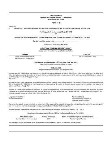 Thumbnail Abeona Therapeutics
 10-Q Quarterly Report FY2019 