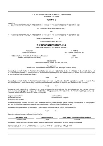 Thumbnail The First Bancshares 10-Q Quarterly Report FY2019 