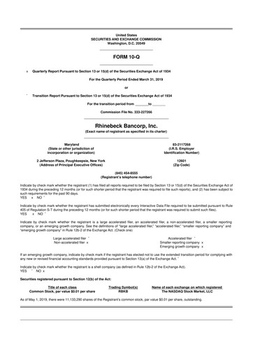 Vorschaubild Rhinebeck Bancorp 10-Q Quartalsbericht 2019 