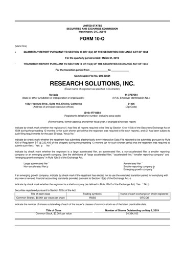 Miniature Research Solutions 10-Q Rapport trimestriel 2019 